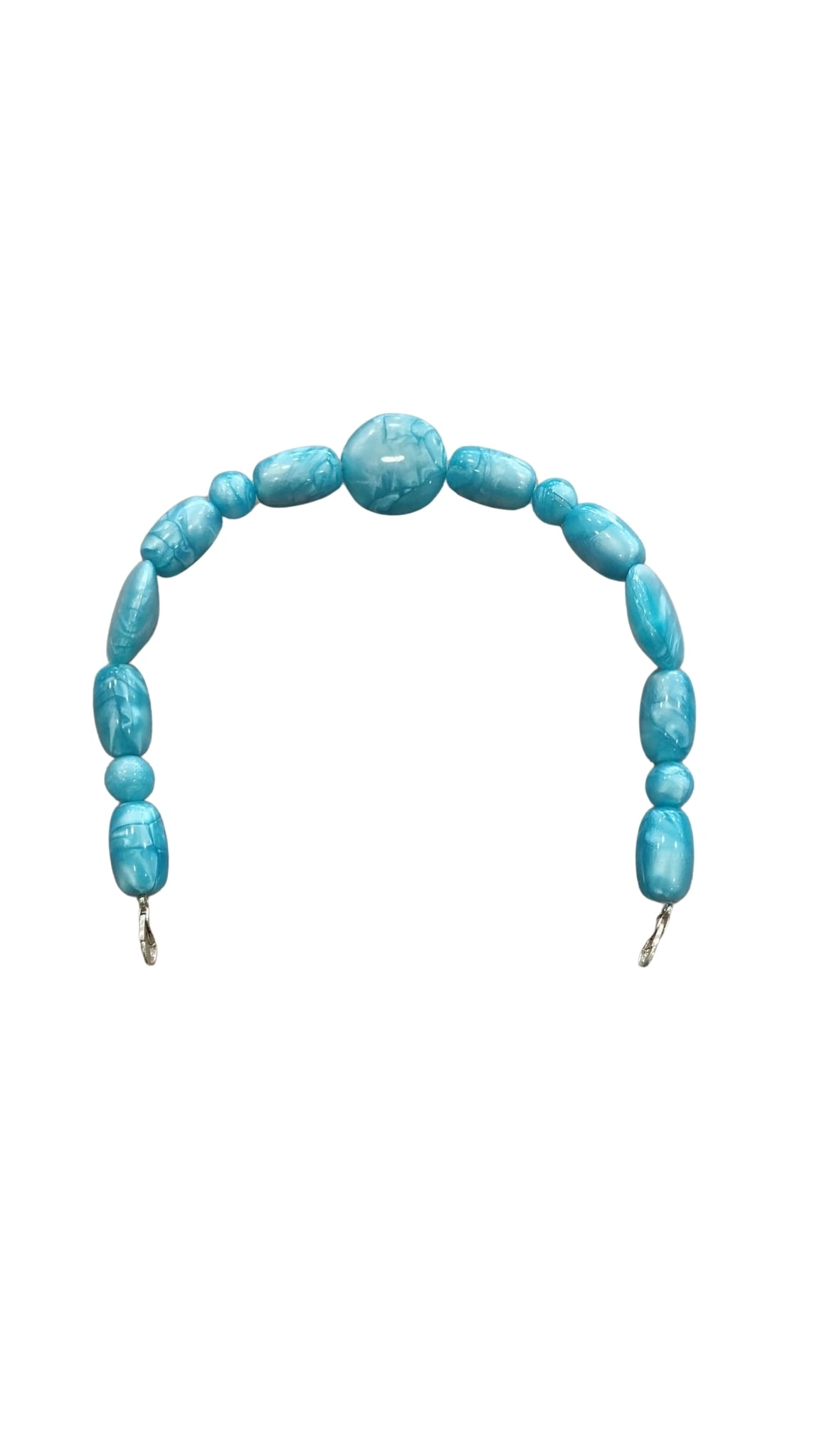 44 cm Turkuaz Ebruli Yuvarlak ve Oval Boncuklu Kancalı Akrilik Çanta Sapı