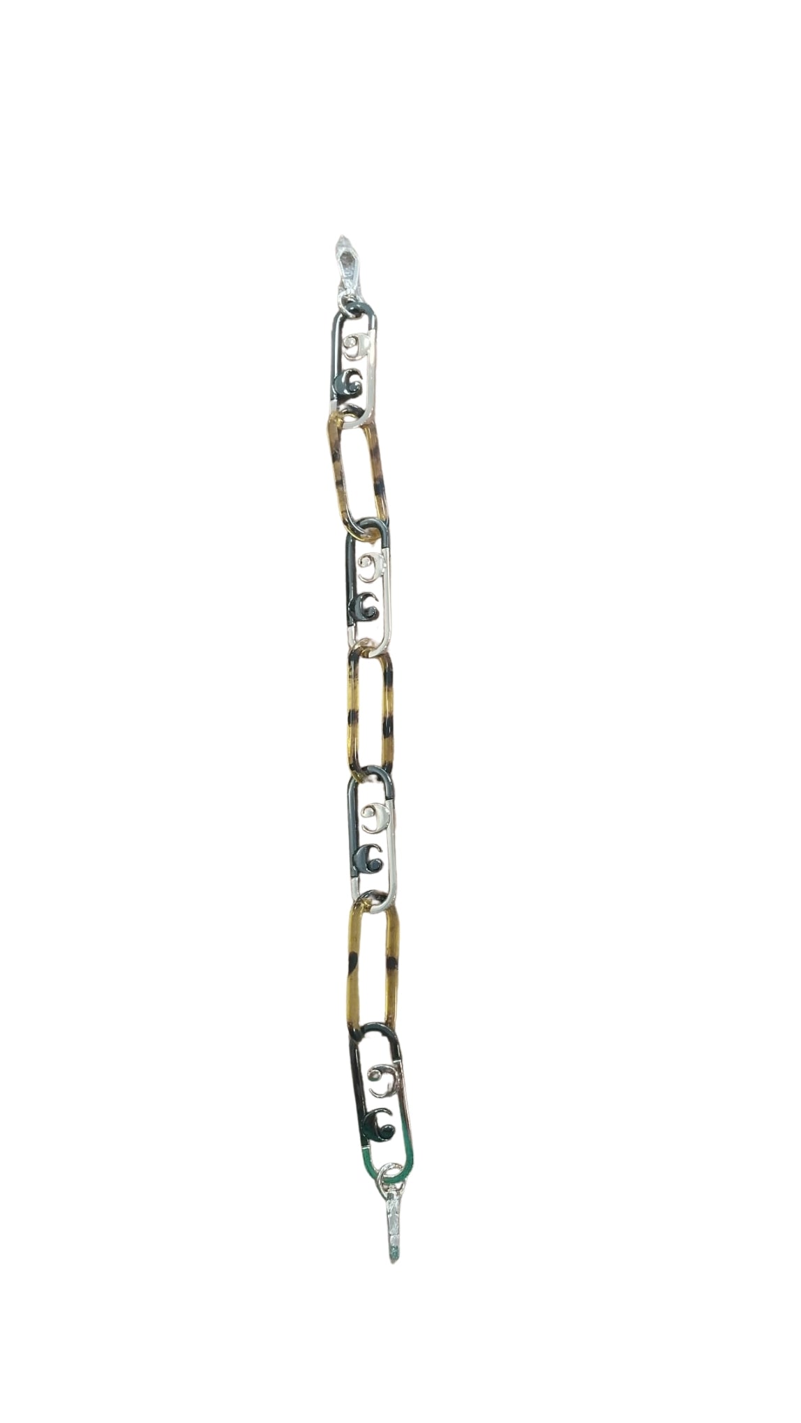 50 cm Leopar Desenli Akrilik ve Metal Halkalı Taş Detaylı Çanta Sapı