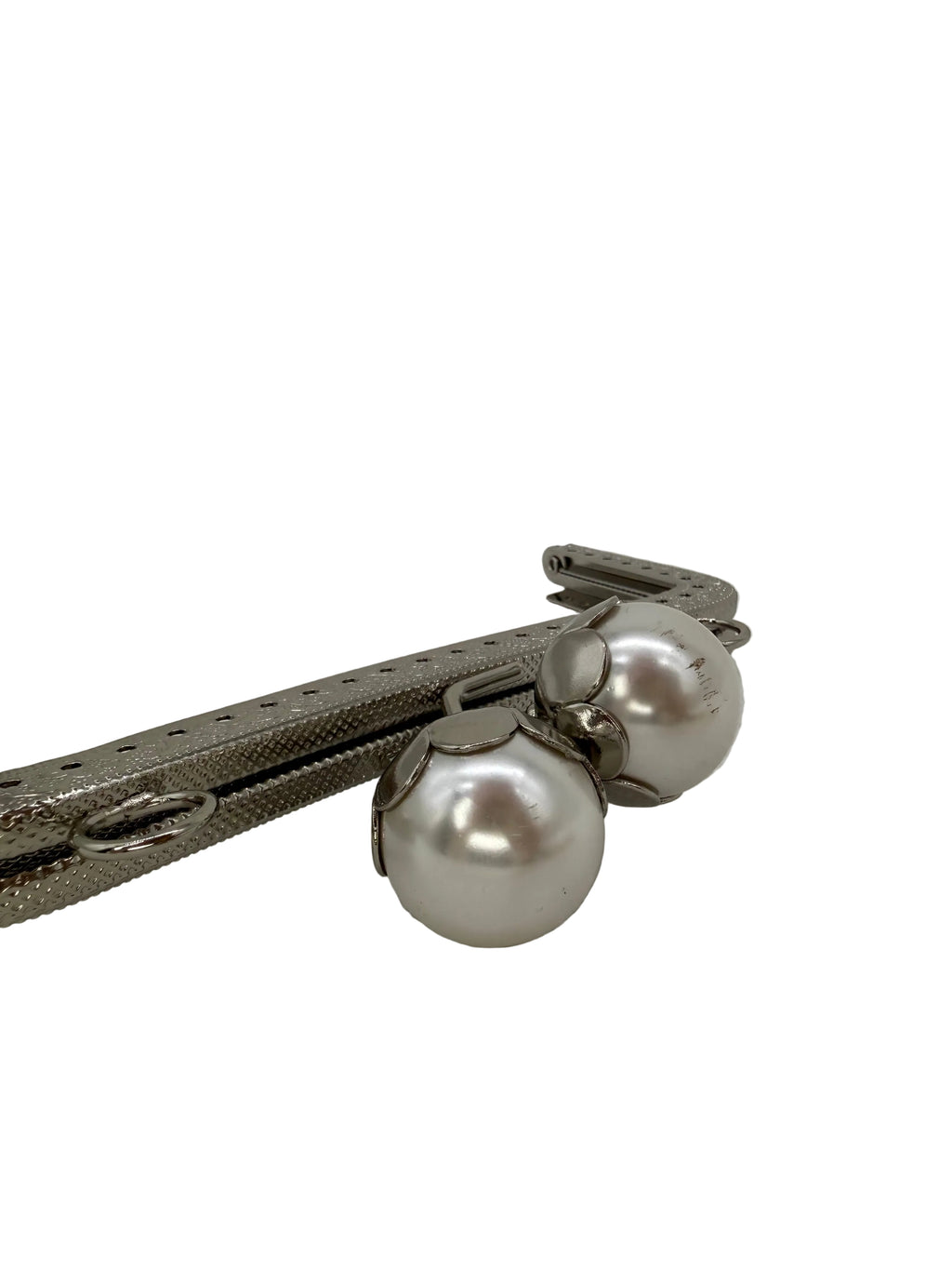 15 cm İnci Detaylı Dikmeli Metal Çanta Klipsi