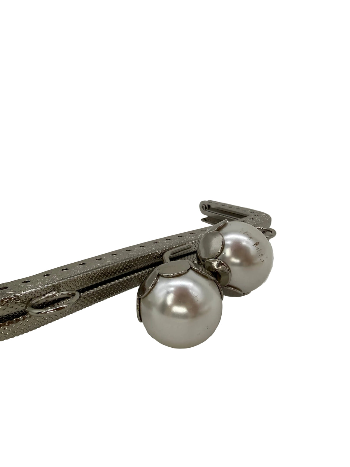 15 cm İnci Detaylı Dikmeli Metal Çanta Klipsi
