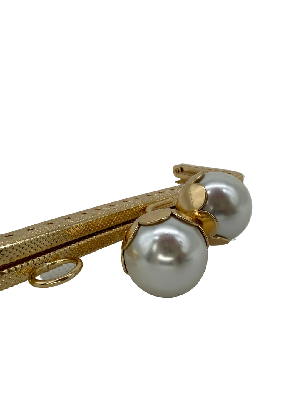 15 cm İnci Detaylı Dikmeli Metal Çanta Klipsi