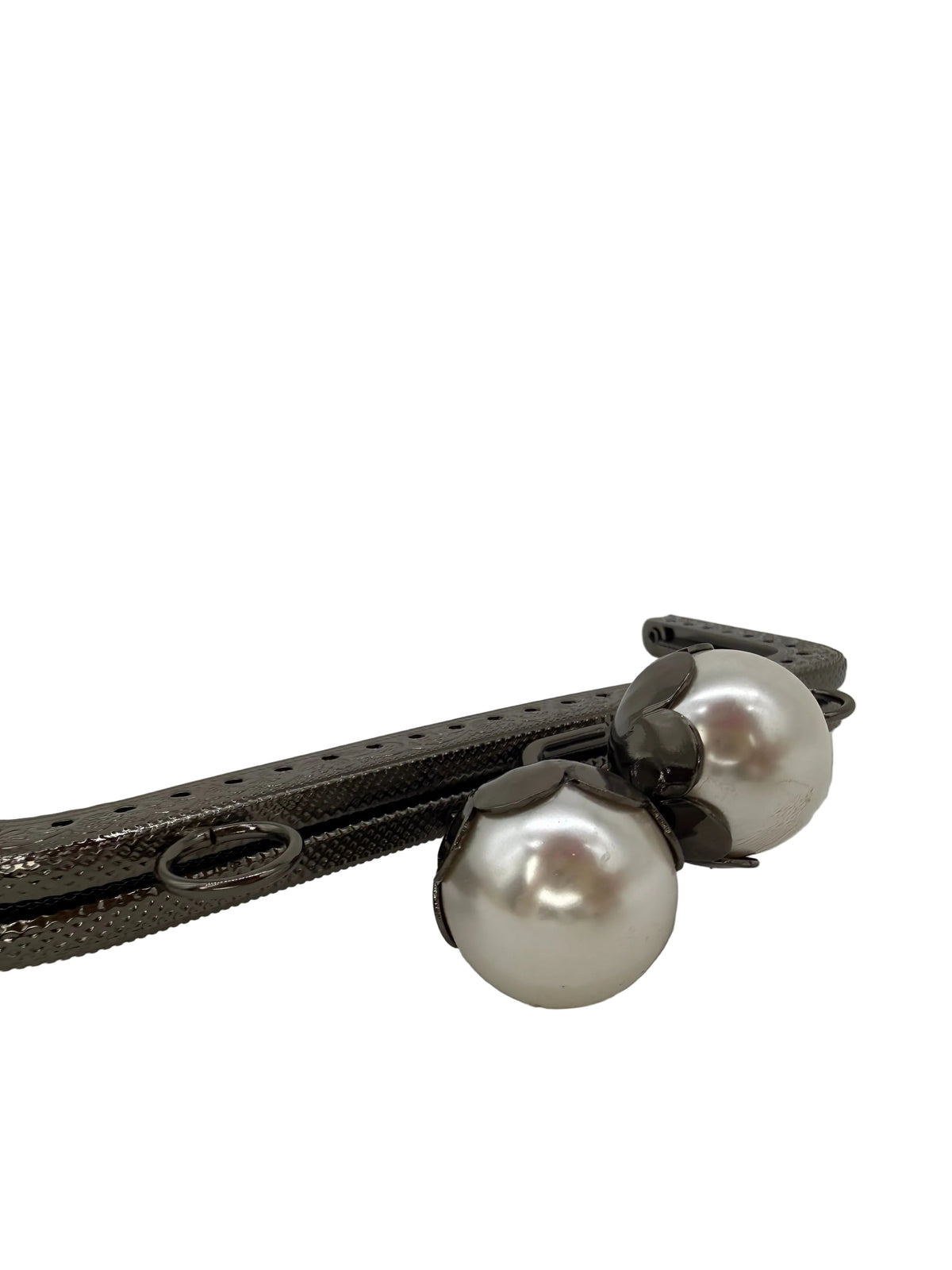 15 cm İnci Detaylı Dikmeli Metal Çanta Klipsi