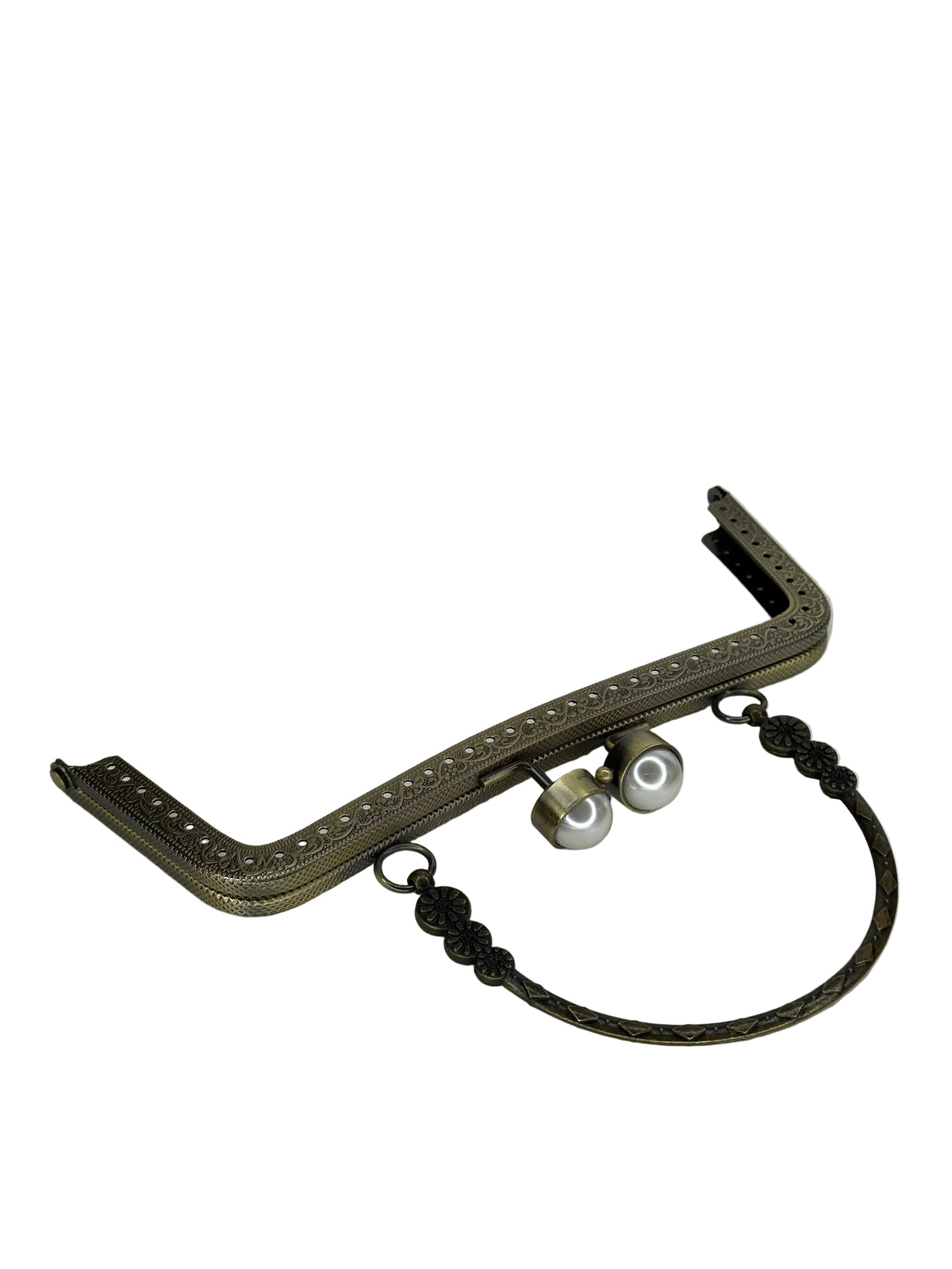 20 cm İnci Detaylı Metal Saplı Dikmeli Çanta Klipsi