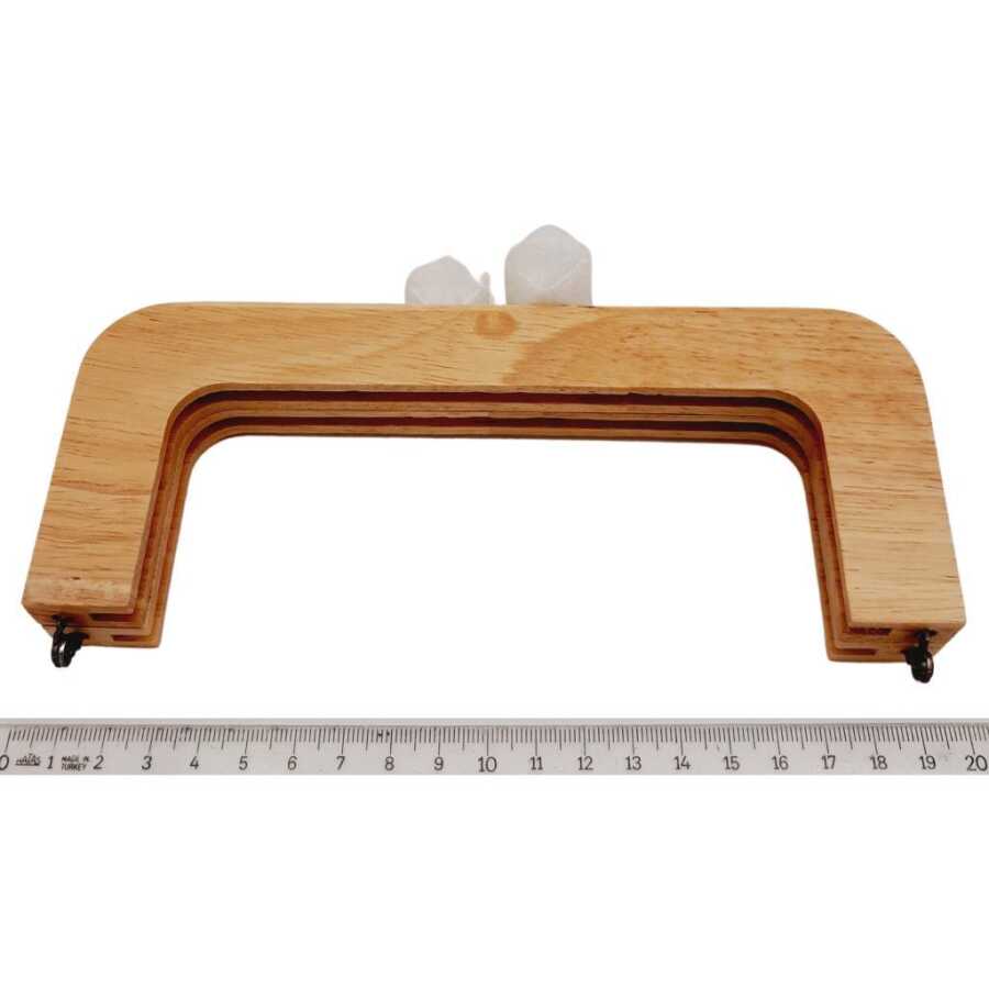 20 cm Açık Ahşap Ebruli Beyaz Topuzlu Çanta Bursu