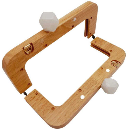 20 cm Açık Ahşap Ebruli Beyaz Topuzlu Çanta Bursu