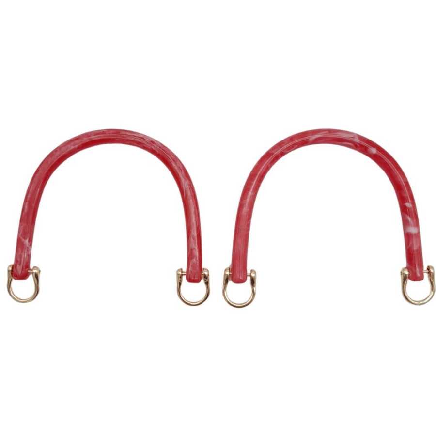 16 cm Kırmızı Akrilik Çanta Sapı – Light Gold Halkalı 2’li Set
