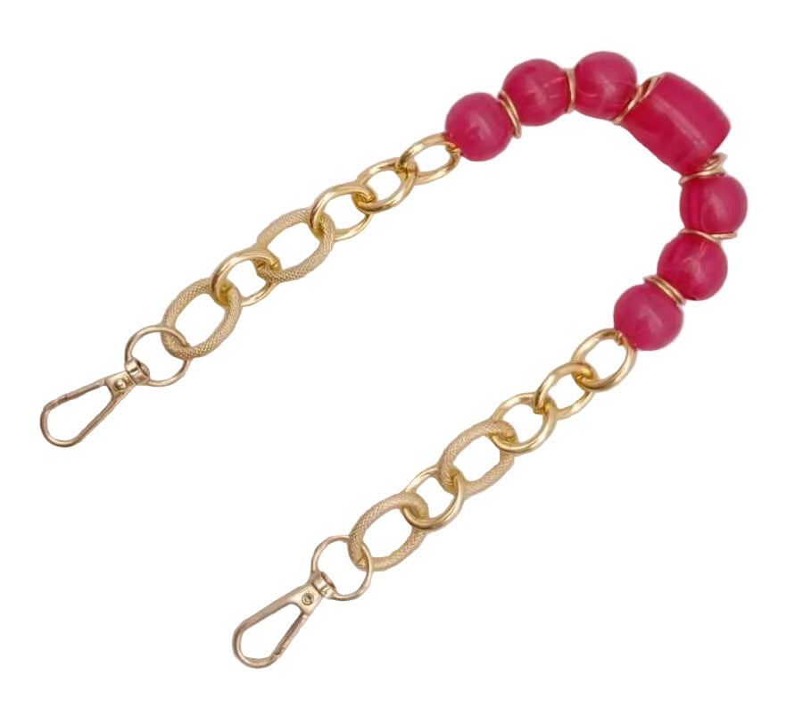 42 cm Fuşya Akrilik Zincir Çanta Sapı – Light Gold Kancalı